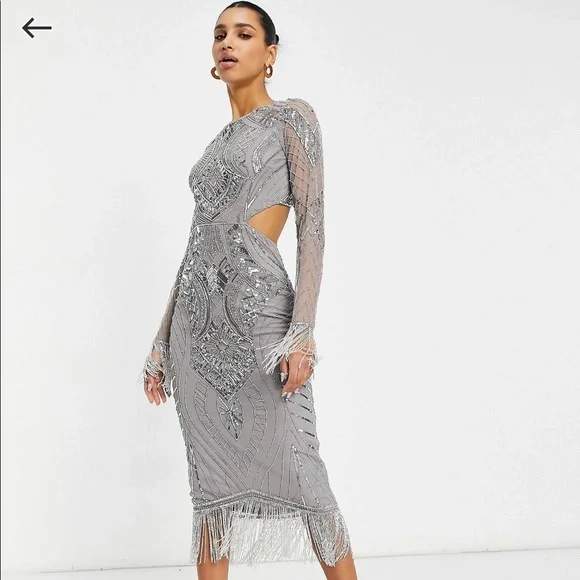 chinese dress ladies Rent Asos Edition Embellished Split Front Maxi Dress In Ice Blue main image 0